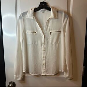 Active USA Ivory Chiffon Button-Up Blouse | Small